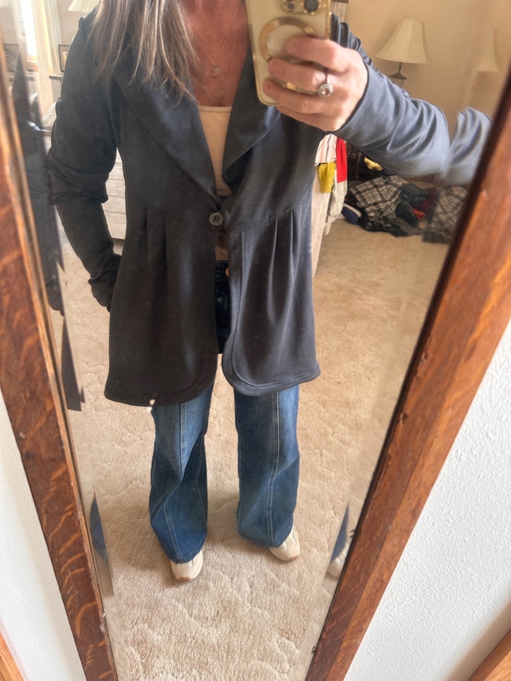 Athleta Womens Charcoal Single-Button Peplum Jacket Size M